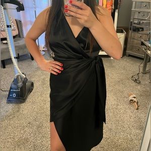 Black Satin wrap dress